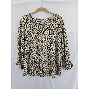 Chicos Animal Print Black/brown 3/4 Sleeve Pull On Shirt. Ladies Chicos Sz 1(M8)